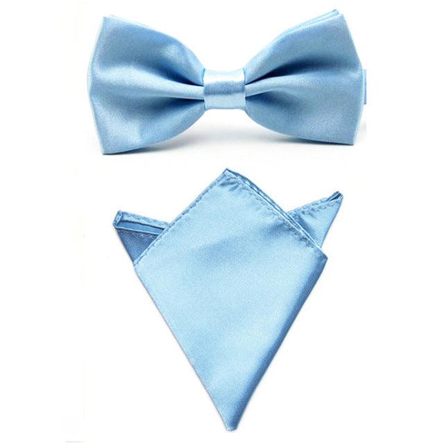 Men Satin Solid Color Bowtie Pocket Square Set BowTie - TeresaCollections