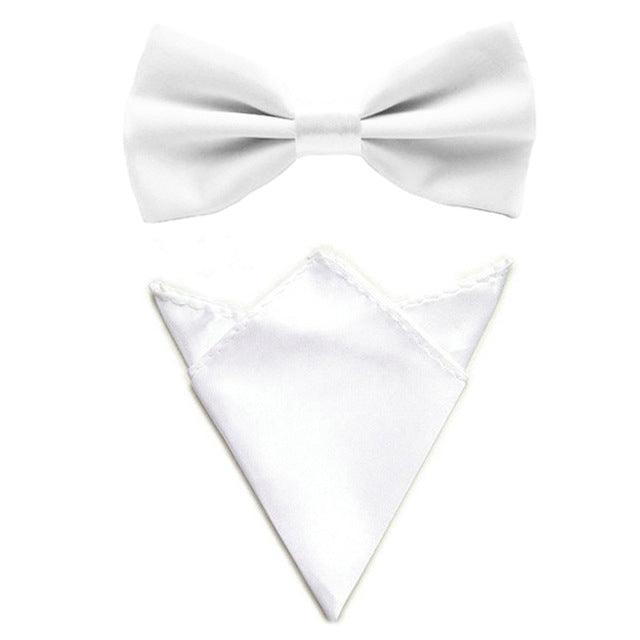 Men Satin Solid Color Bowtie Pocket Square Set BowTie - TeresaCollections