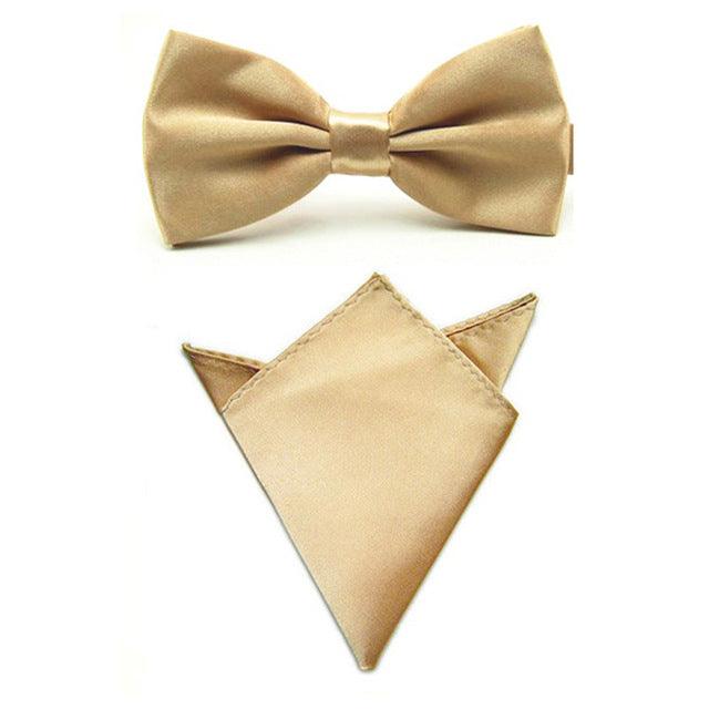 Men Satin Solid Color Bowtie Pocket Square Set BowTie - TeresaCollections