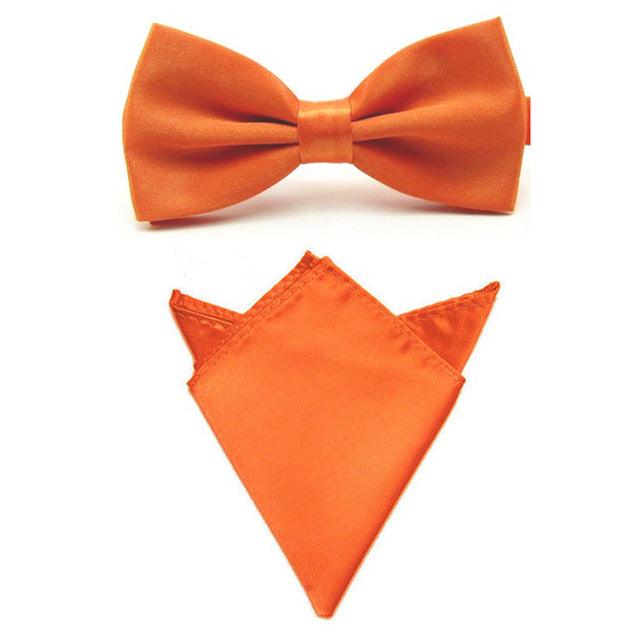 Men Satin Solid Color Bowtie Pocket Square Set BowTie - TeresaCollections