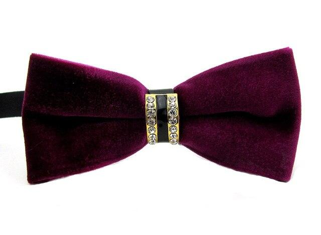 Mens Fashion Velvet Crystal Wedding Party Bowtie BowTie - TeresaCollections