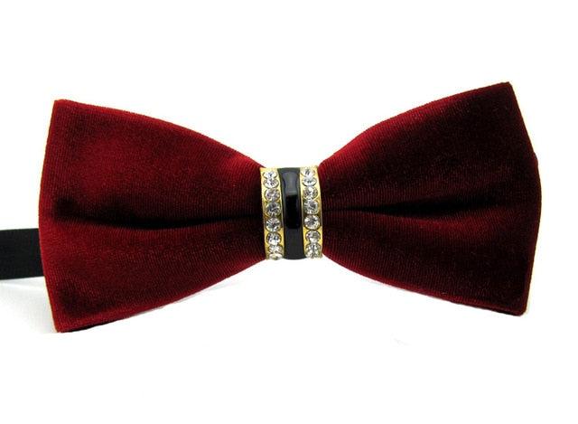 Mens Fashion Velvet Crystal Wedding Party Bowtie BowTie - TeresaCollections