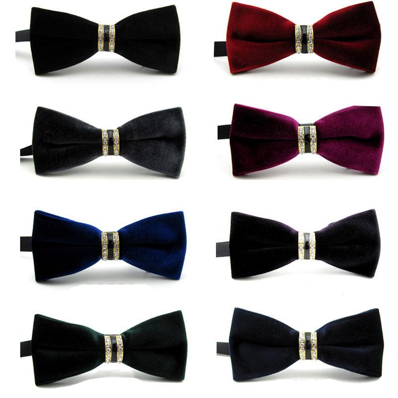 Mens Fashion Velvet Crystal Wedding Party Bowtie BowTie - TeresaCollections