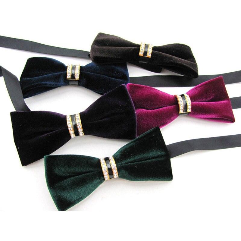 Mens Fashion Velvet Crystal Wedding Party Bowtie BowTie - TeresaCollections