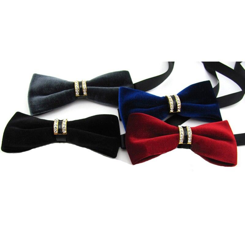 Mens Fashion Velvet Crystal Wedding Party Bowtie BowTie - TeresaCollections