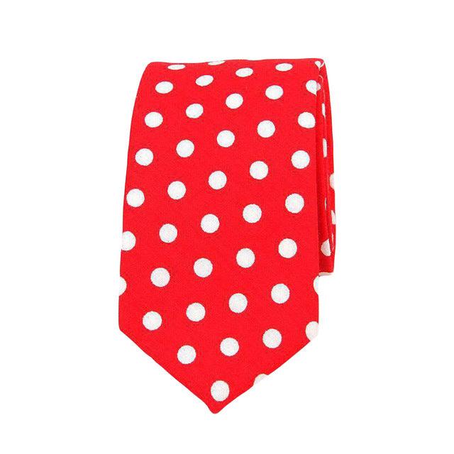 Mens Linen Cotton Polka Dots Necktie - TeresaCollections