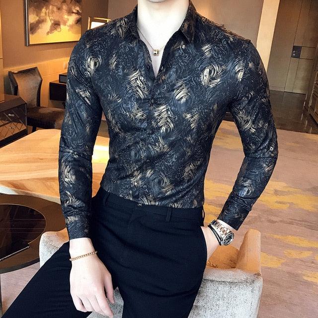 Metallic Gold Slim Fit Men's Shirt - TeresaCollections