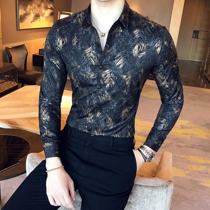 Metallic Gold Slim Fit Men's Shirt - TeresaCollections