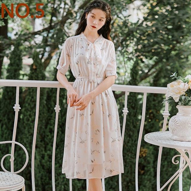 Summer Floral Print Chiffon Dress - TeresaCollections