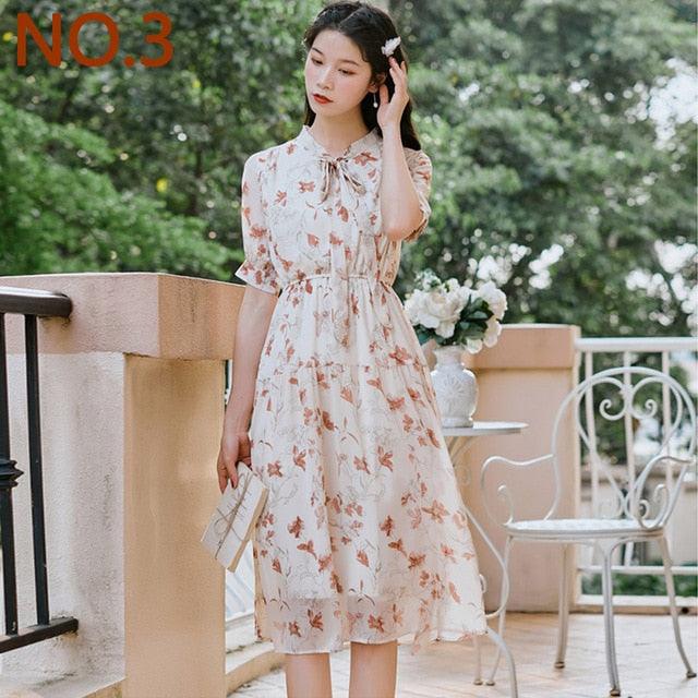 Summer Floral Print Chiffon Dress - TeresaCollections