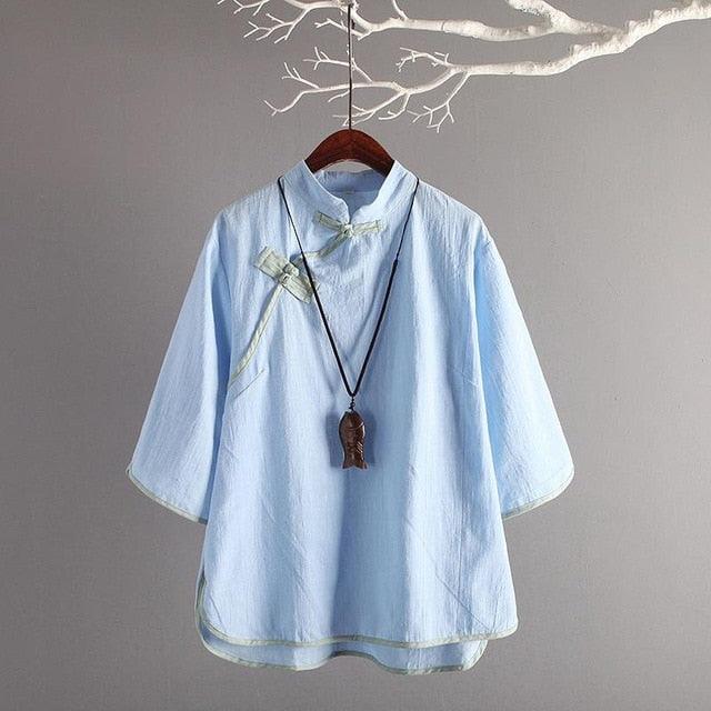 Vintage Chinese Style Linen Blouse - TeresaCollections