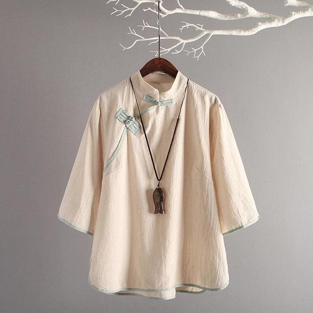 Vintage Chinese Style Linen Blouse - TeresaCollections