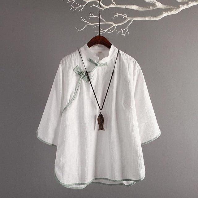 Vintage Chinese Style Linen Blouse - TeresaCollections