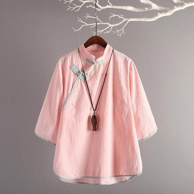 Vintage Chinese Style Linen Blouse - TeresaCollections
