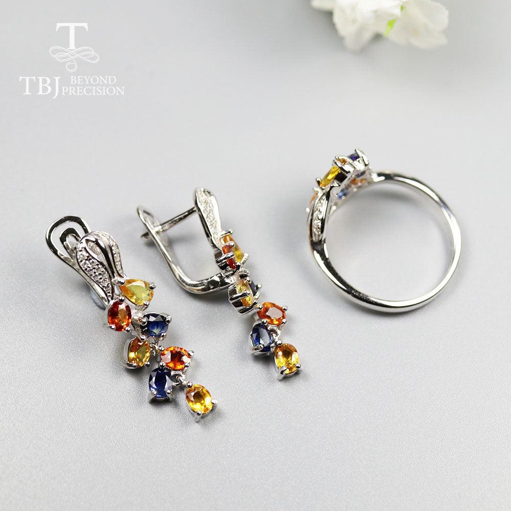 Colorful Sapphire Earrings Rings  Jewelry Set - TeresaCollections