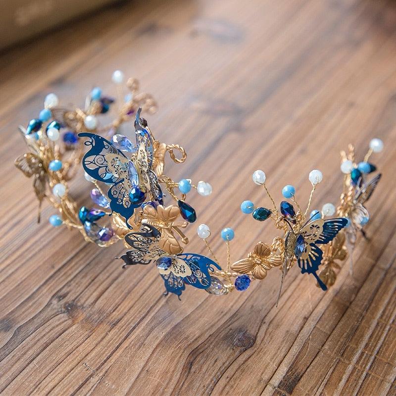 Blue Butterfly Crown  Beads Hair Accessories - TeresaCollections