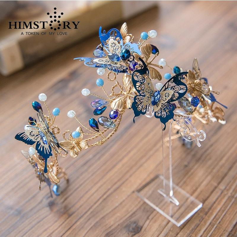 Blue Butterfly Crown  Beads Hair Accessories - TeresaCollections