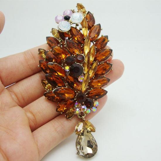 New Arrival Vintage Style Multi Crystal Rhinestone Flower Gold-Tone Brooch Pin Pendant - TeresaCollections