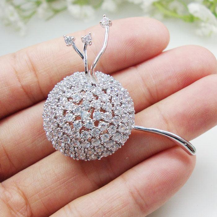 New Bride Dandelion Flower Pearl Bridesmaid Brooch Pin Zircon Crystal Wedding - TeresaCollections