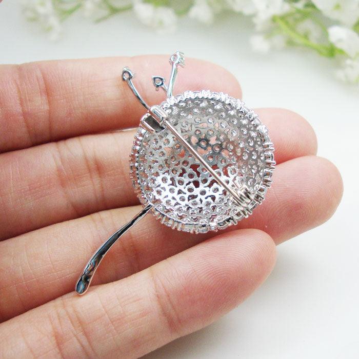 New Bride Dandelion Flower Pearl Bridesmaid Brooch Pin Zircon Crystal Wedding - TeresaCollections