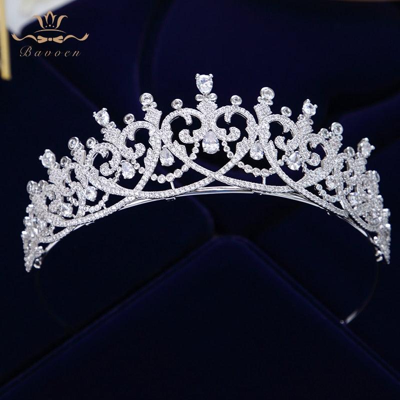 Heart Shape Zircon Crystal Wedding Tiaras - TeresaCollections