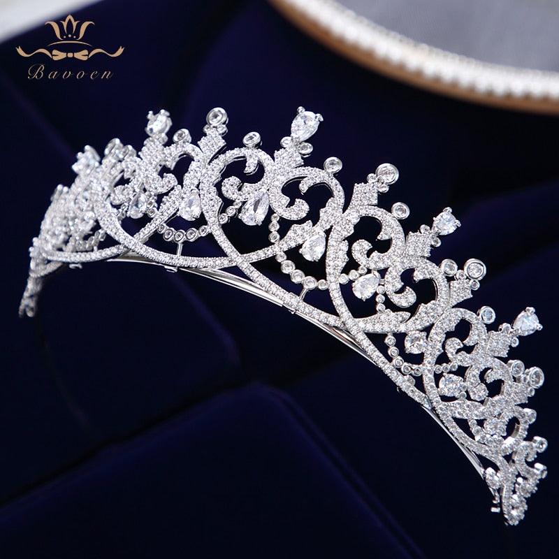 Heart Shape Zircon Crystal Wedding Tiaras - TeresaCollections