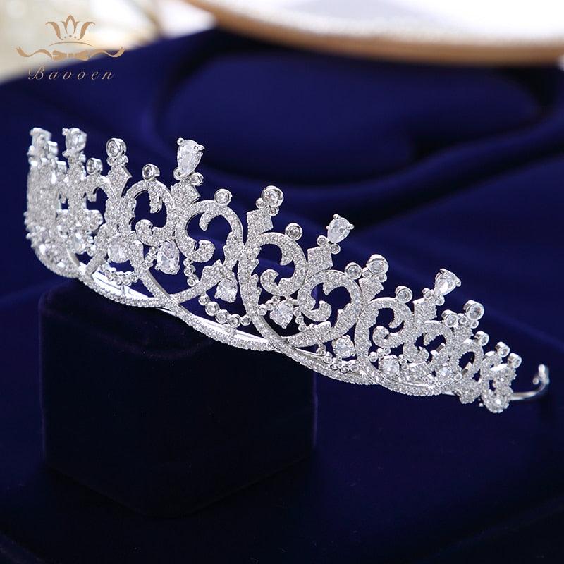 Heart Shape Zircon Crystal Wedding Tiaras - TeresaCollections