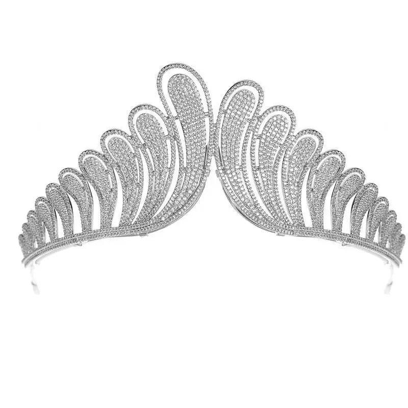 Silver Zircon Tiaras Crowns for Bridal European Plated Crystal Wedding Hairbands Wedding Hair Accessories Girls Gift - TeresaCollections