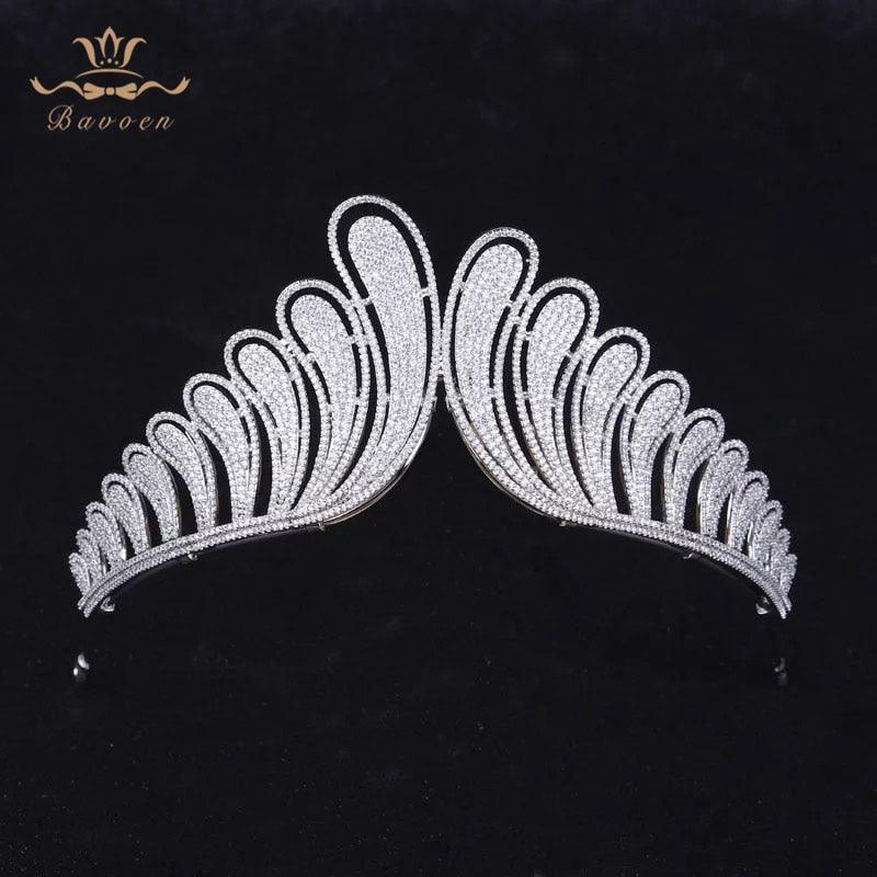 Silver Zircon Tiaras Crowns for Bridal European Plated Crystal Wedding Hairbands Wedding Hair Accessories Girls Gift - TeresaCollections