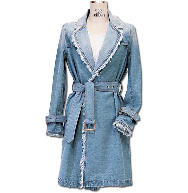 Long Denim Trench Coat - TeresaCollections