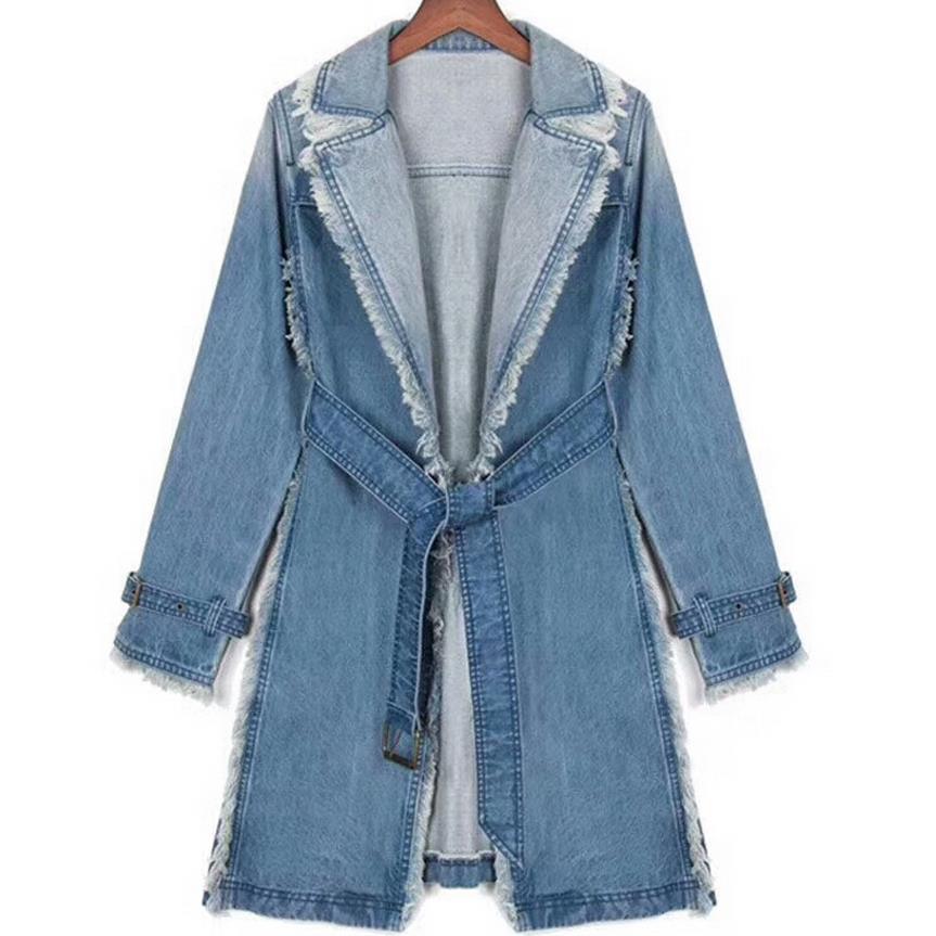 Long Denim Trench Coat - TeresaCollections