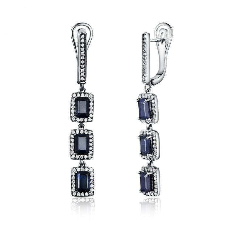 Black Sapphire Gemstone Emerald Cut Earrings - TeresaCollections