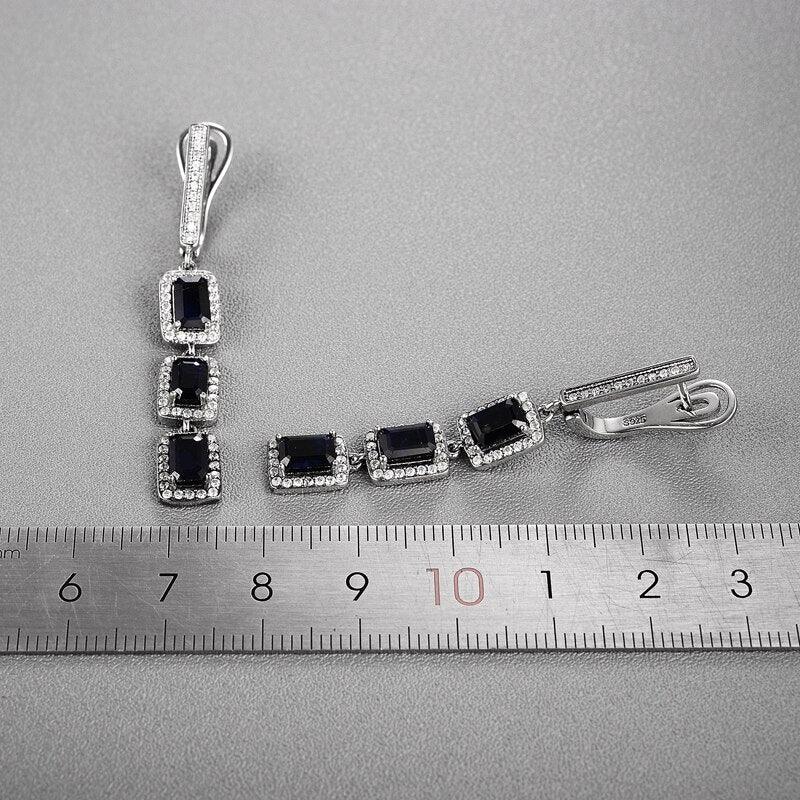 Black Sapphire Gemstone Emerald Cut Earrings - TeresaCollections