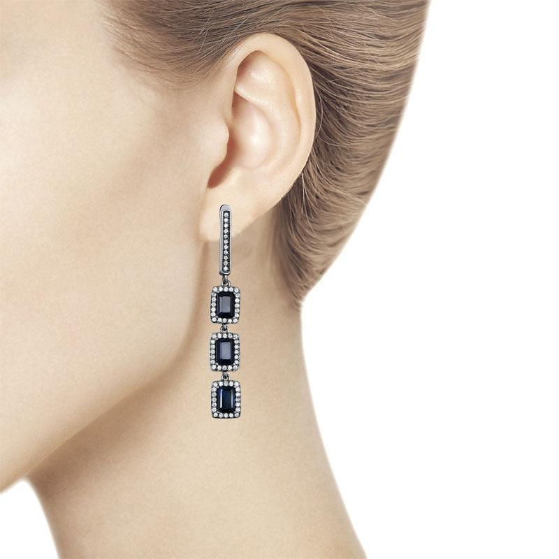 Black Sapphire Gemstone Emerald Cut Earrings - TeresaCollections