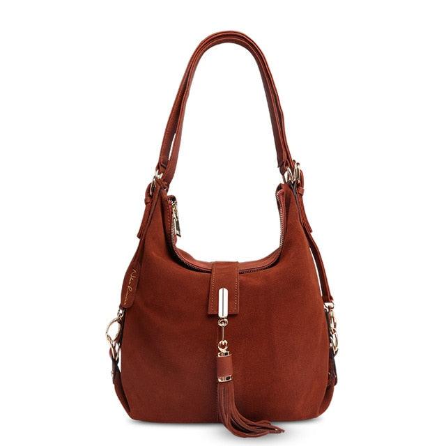 Suede Leather Convertible Handbag Hobo Messenger Bag - TeresaCollections