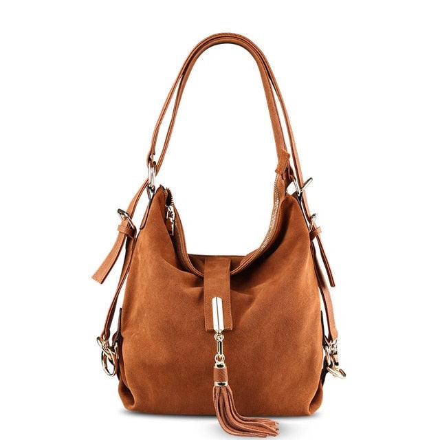 Suede Leather Convertible Handbag Hobo Messenger Bag - TeresaCollections