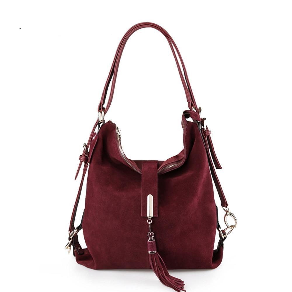 Suede Leather Convertible Handbag Hobo Messenger Bag - TeresaCollections