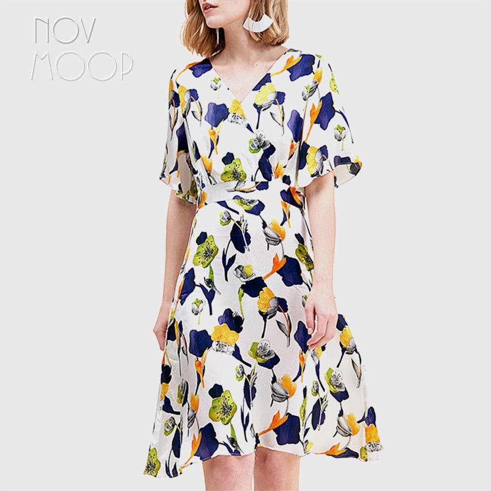 Floral Print Silk Beach Dress - TeresaCollections