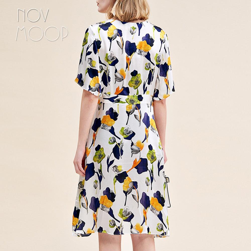 Floral Print Silk Beach Dress - TeresaCollections