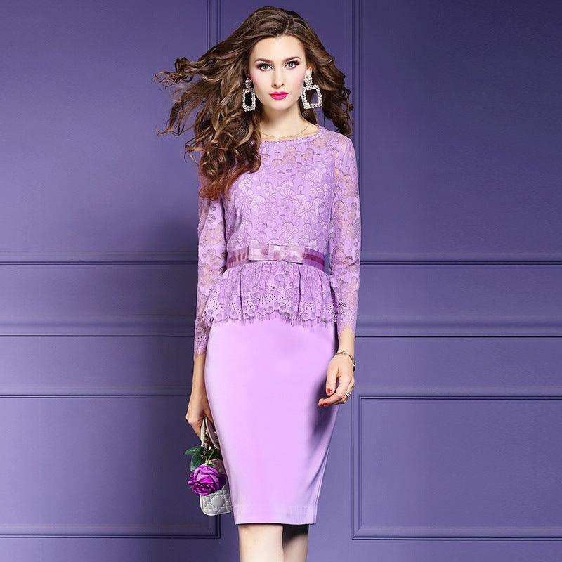 Lavender Ruffles Plus Size Vintage Lace Dress - TeresaCollections