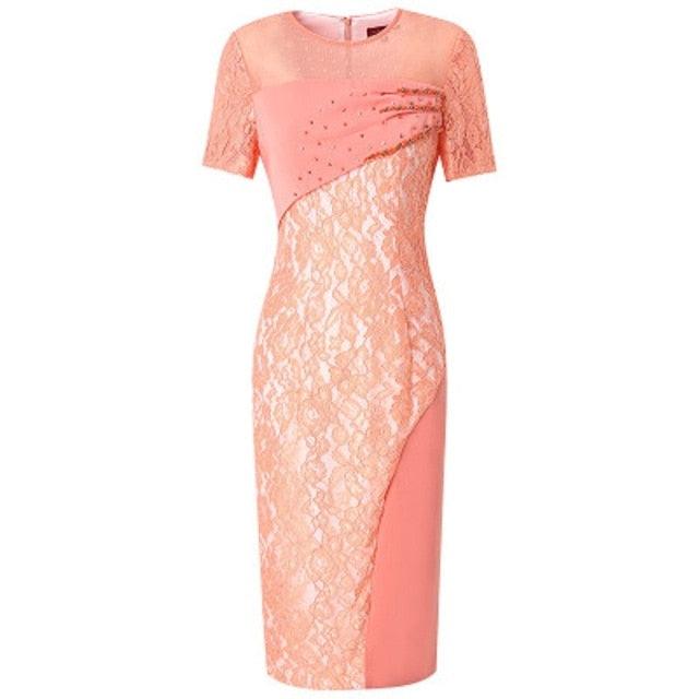 Orange Knee Length Sexy Lace Vintage Spring Beaded Dress Plus Size - TeresaCollections
