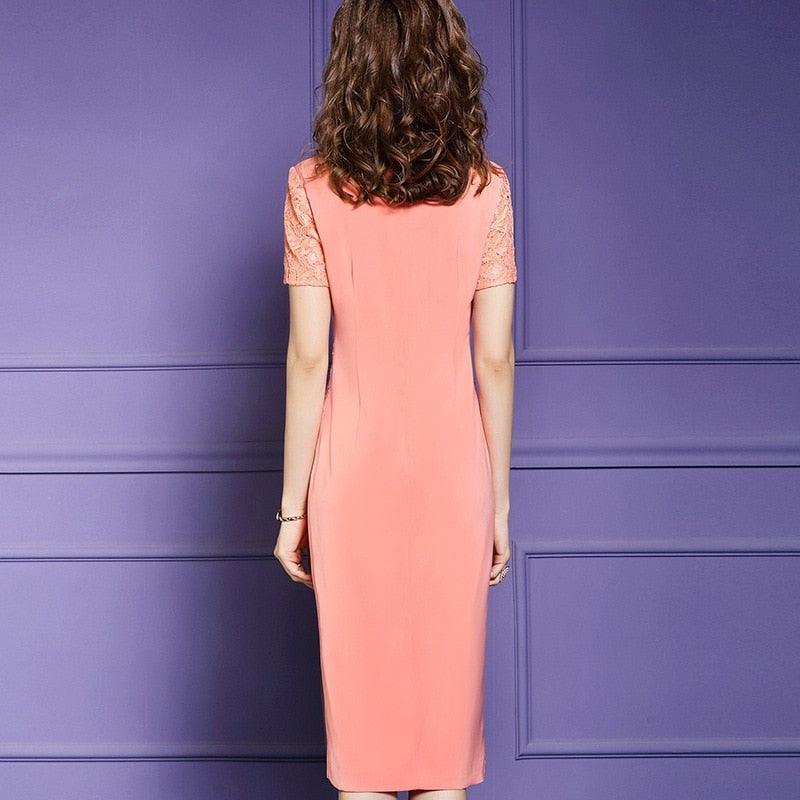 Orange Knee Length Sexy Lace Vintage Spring Beaded Dress Plus Size - TeresaCollections