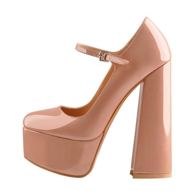Mary-Jane Platform Chunky Pumps - TeresaCollections