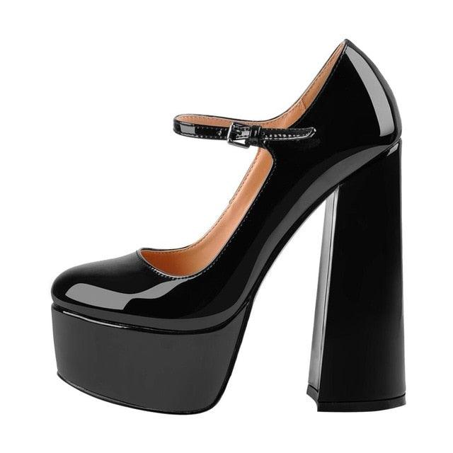 Mary-Jane Platform Chunky Pumps - TeresaCollections