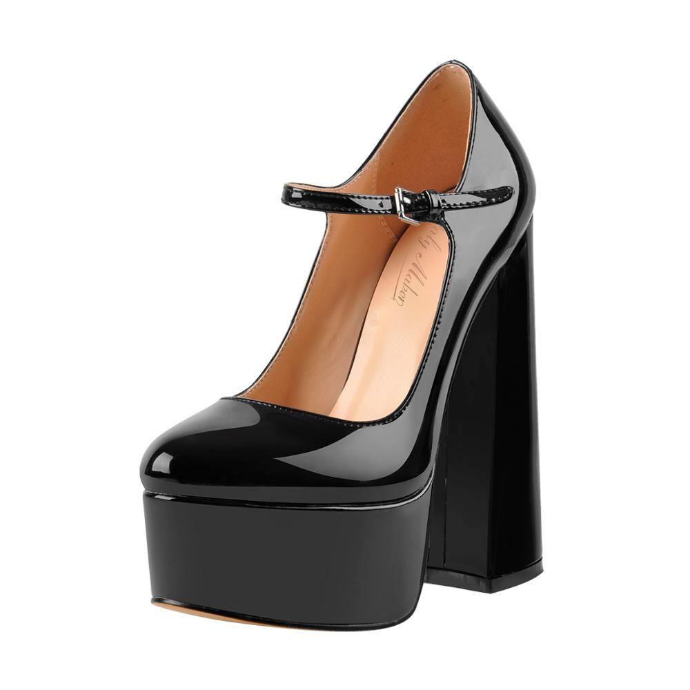 Mary-Jane Platform Chunky Pumps - TeresaCollections