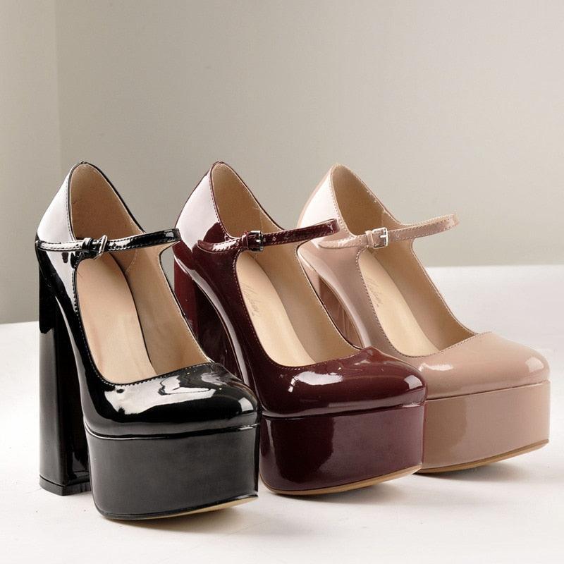 Mary-Jane Platform Chunky Pumps - TeresaCollections