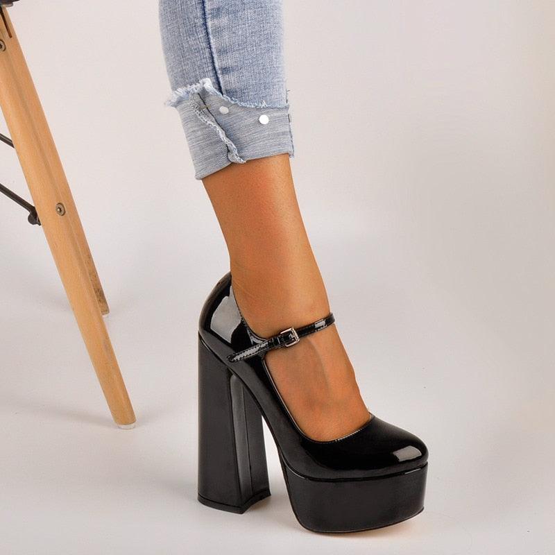 Mary-Jane Platform Chunky Pumps - TeresaCollections