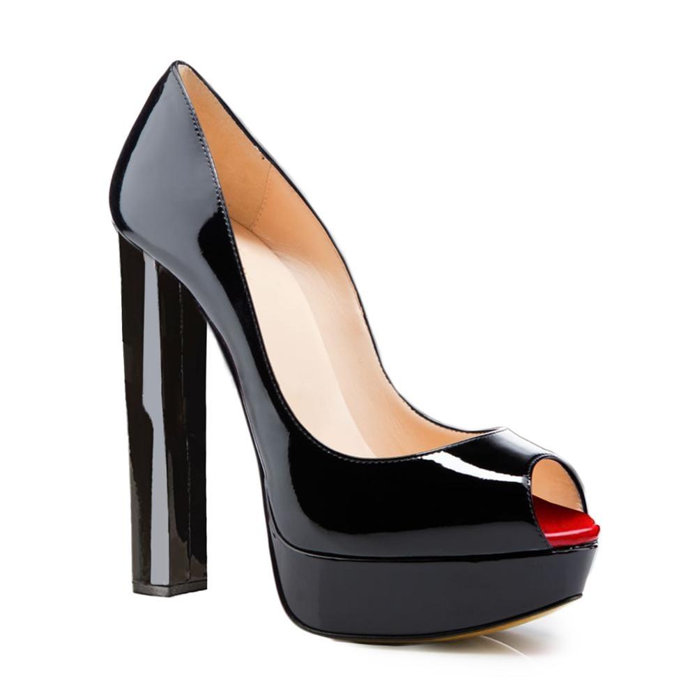 Peep Toe Chunky High Heels Pumps - TeresaCollections