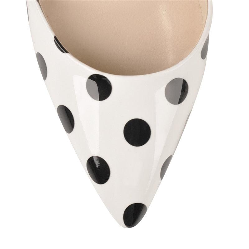 Polka Dot Pointed-Toe Ankle Strap Stiletto Pumps - TeresaCollections