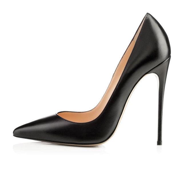 Classic Pointed Toe Genuine Leather Stiletto Pumps - TeresaCollections